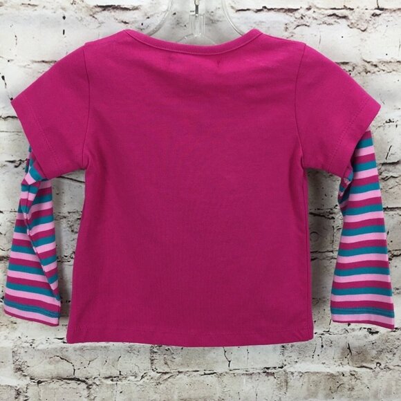 CR Kids 2T Pink Horse Graphic Tee With Striped Long Sleeves - Picture 2 of 4